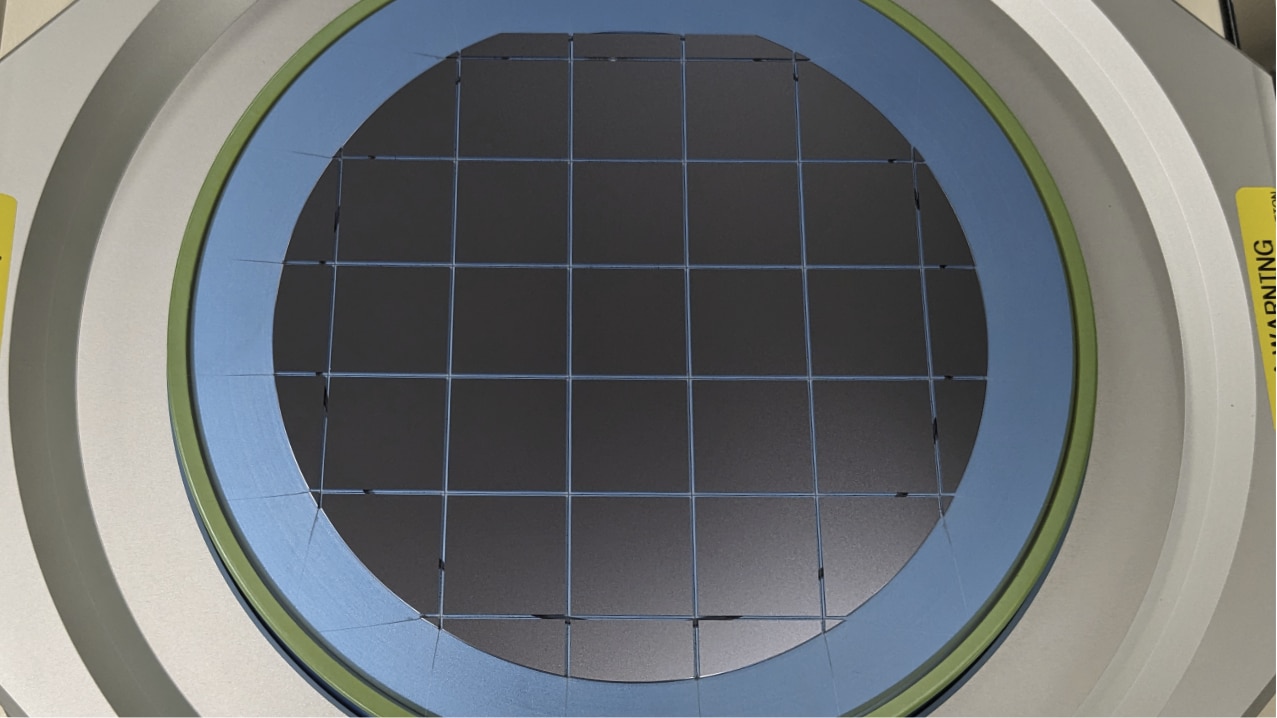 Diced silicon wafer on a die matrix expander tool